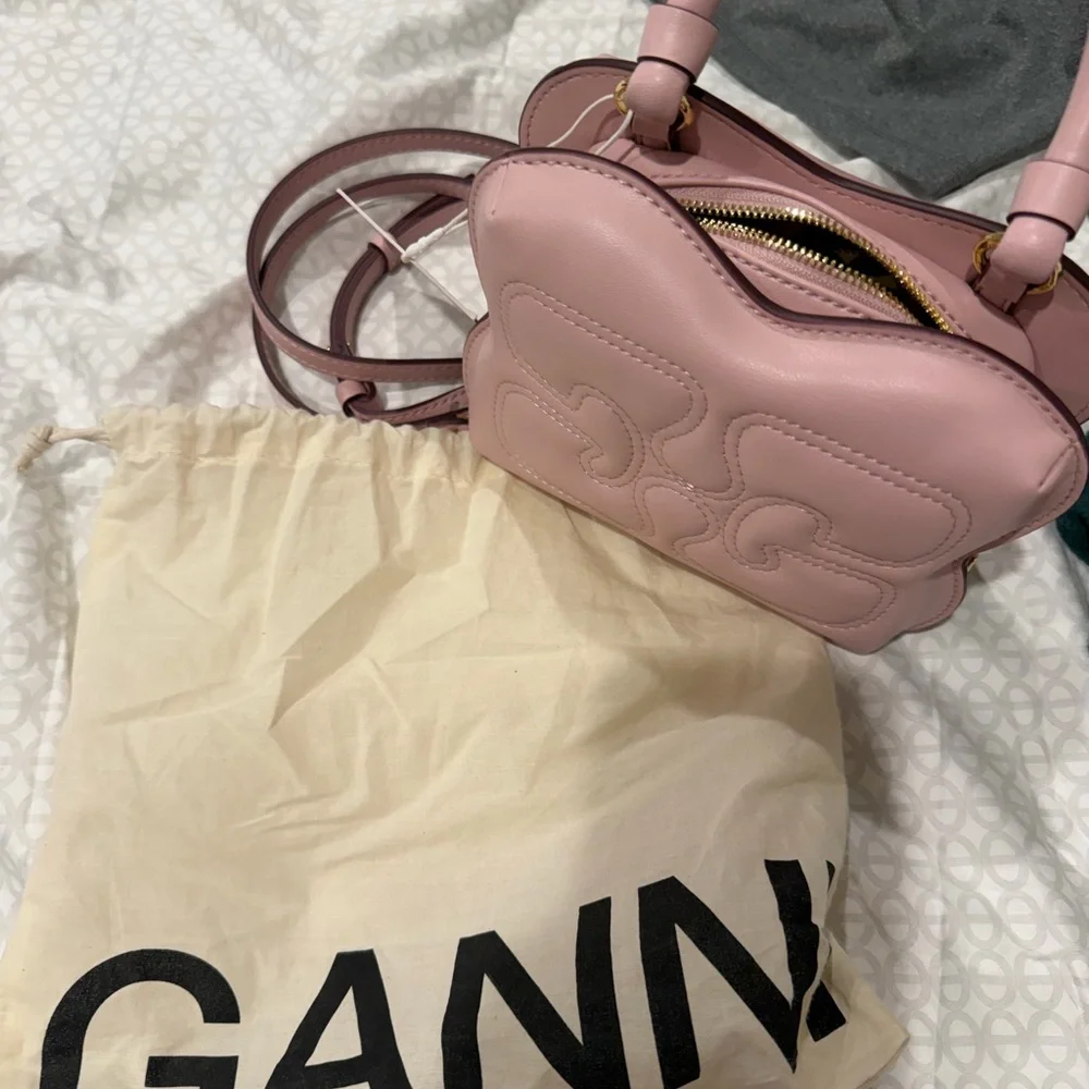 Ganni Cream and Black Drawstring Cosmetic Bag